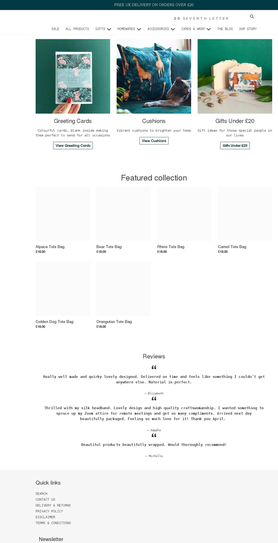 20seventhletter.com shopify website screenshot