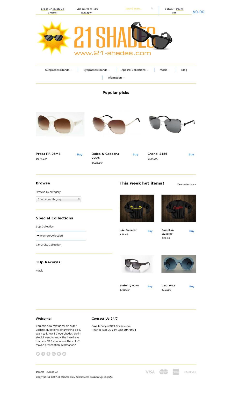 21-shades.com shopify website screenshot