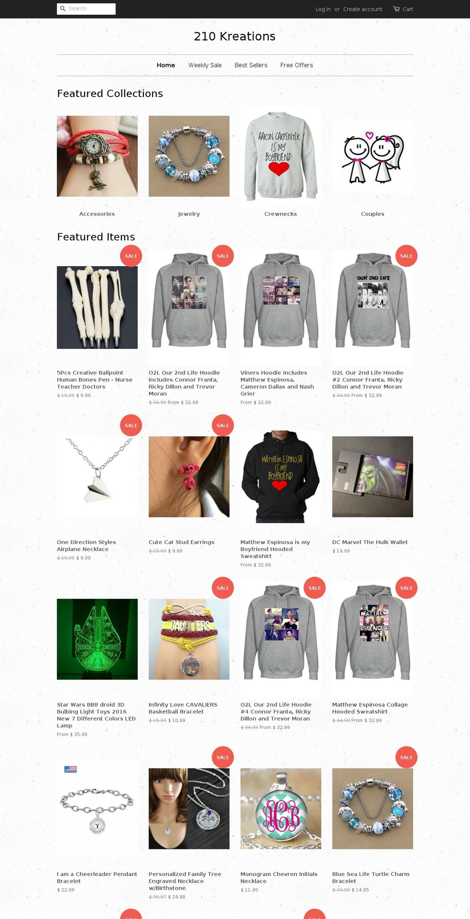 210kreations.com shopify website screenshot