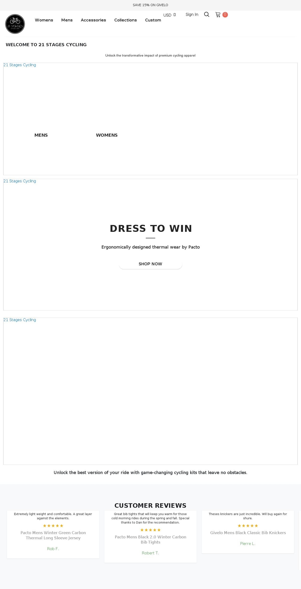 21stagescycling.com shopify website screenshot