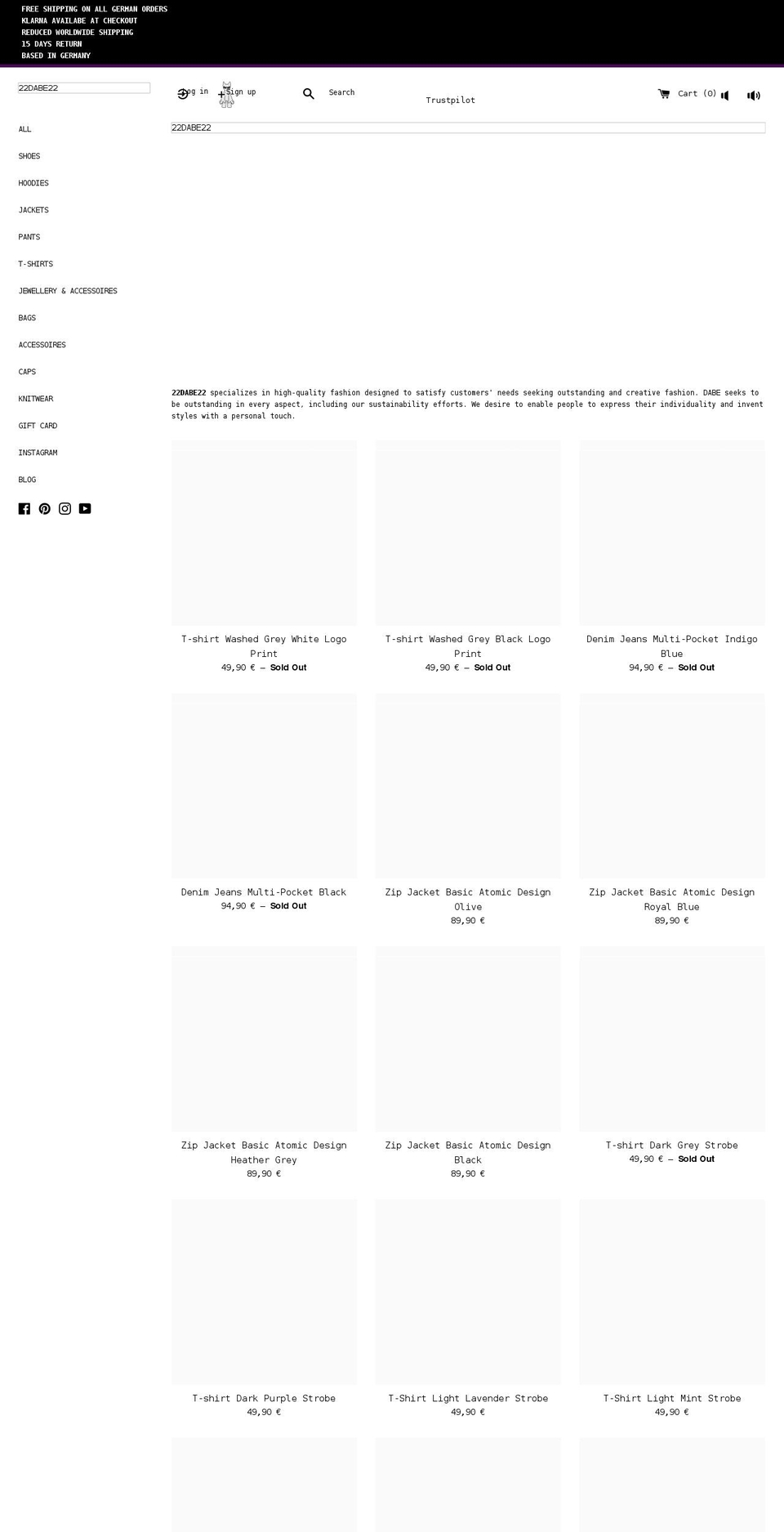 22dabe22.com shopify website screenshot