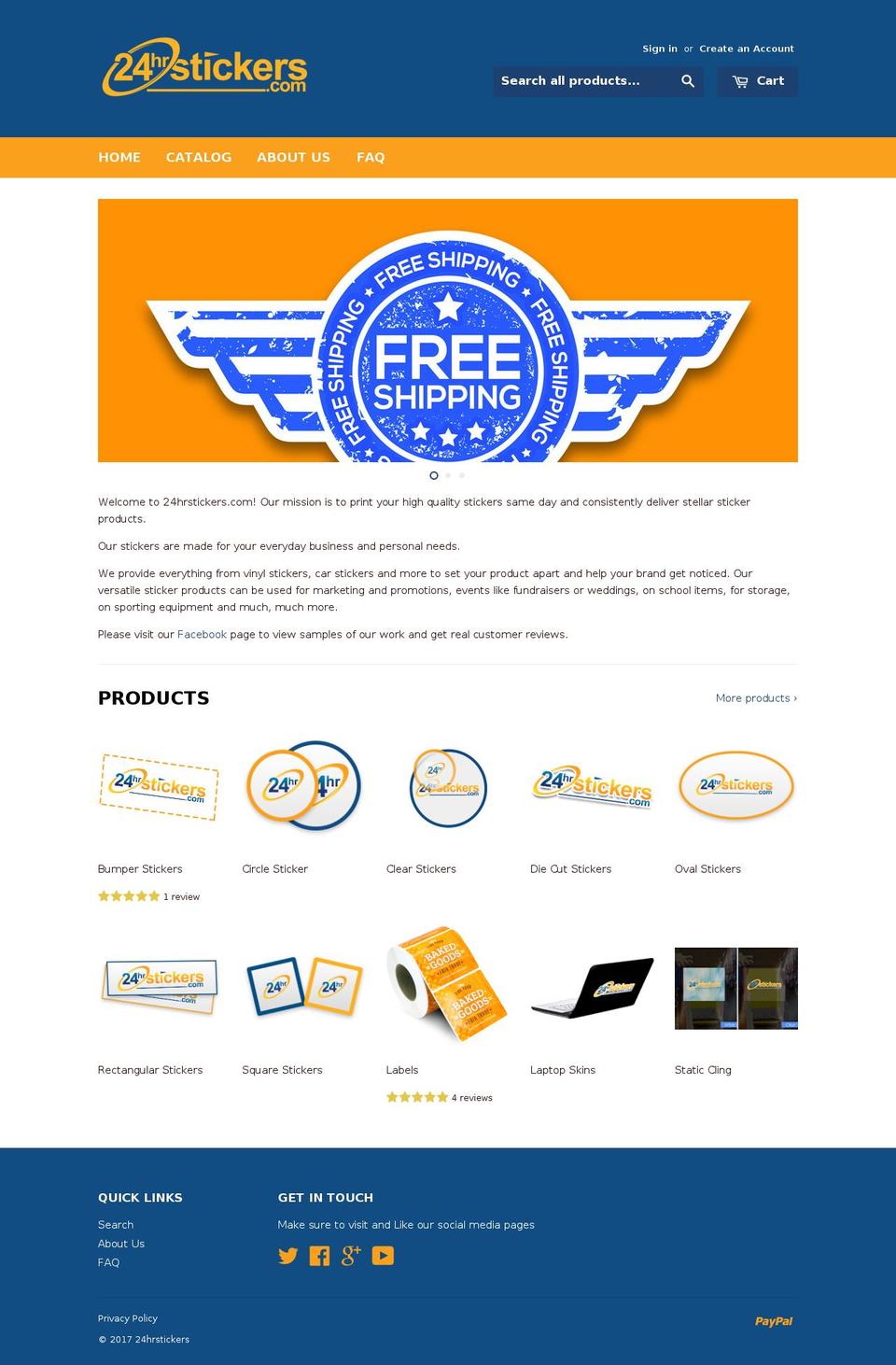 24hrstickers.com shopify website screenshot