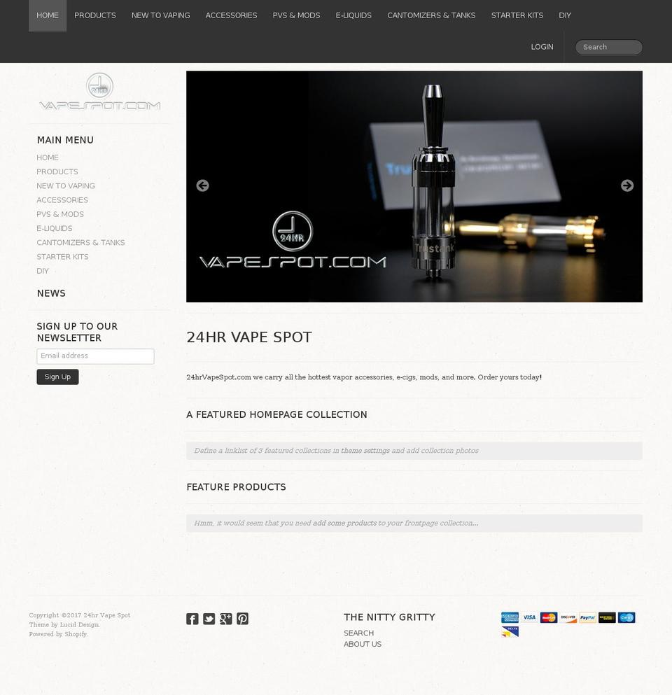 Lucid One Shopify theme site example 24hrvapespot.com