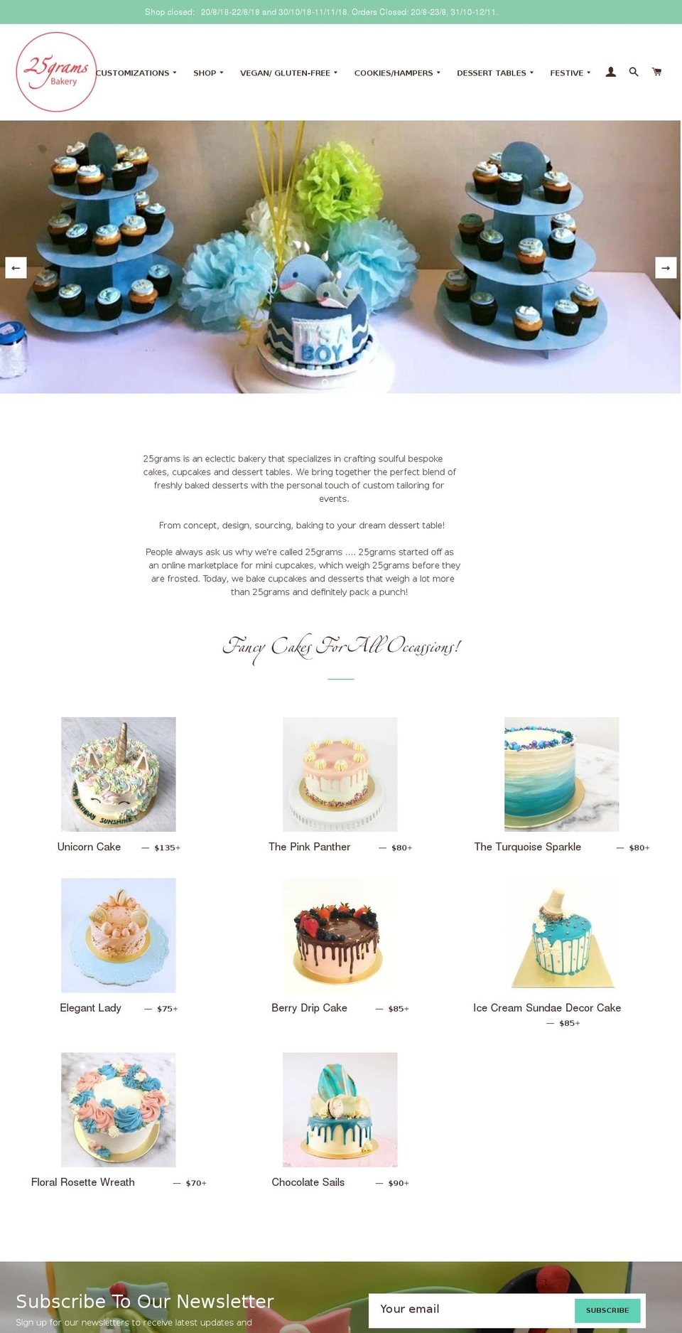 25gramsbakery.com shopify website screenshot