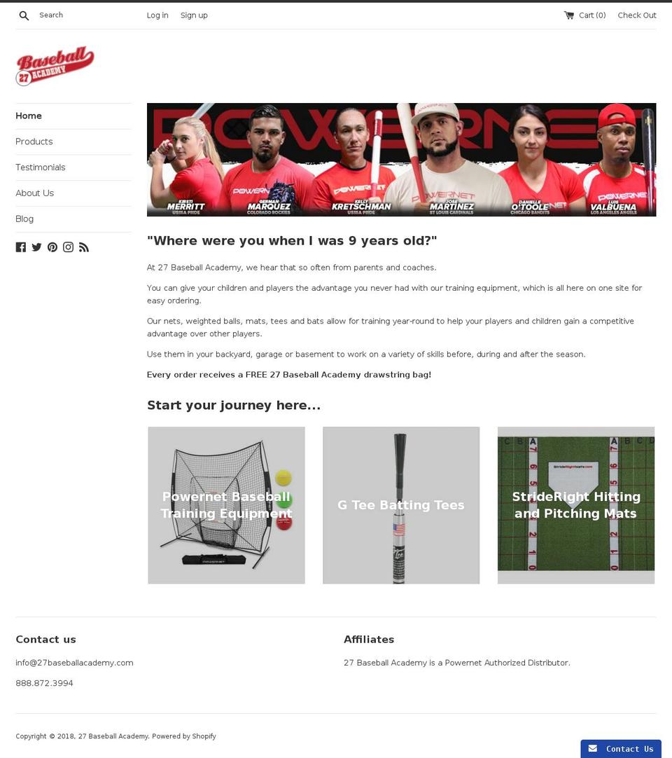 27baseballacademy.com — Shopify storefront screenshot
