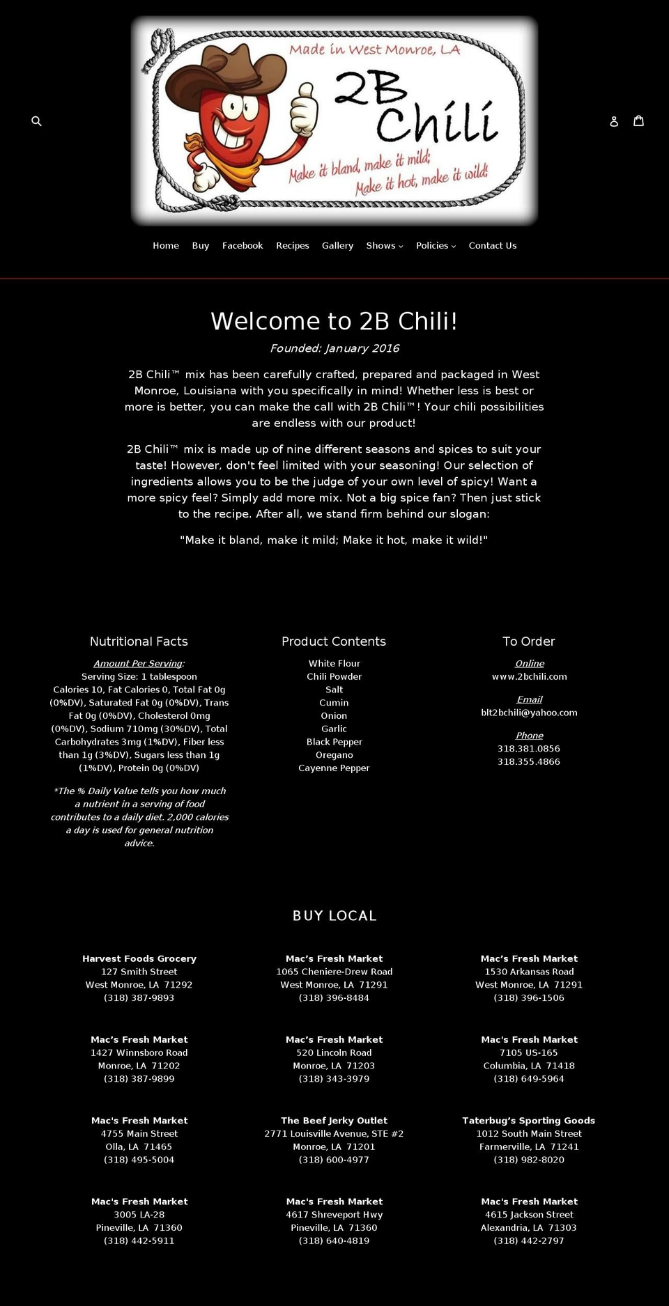 2bchili.com shopify website screenshot