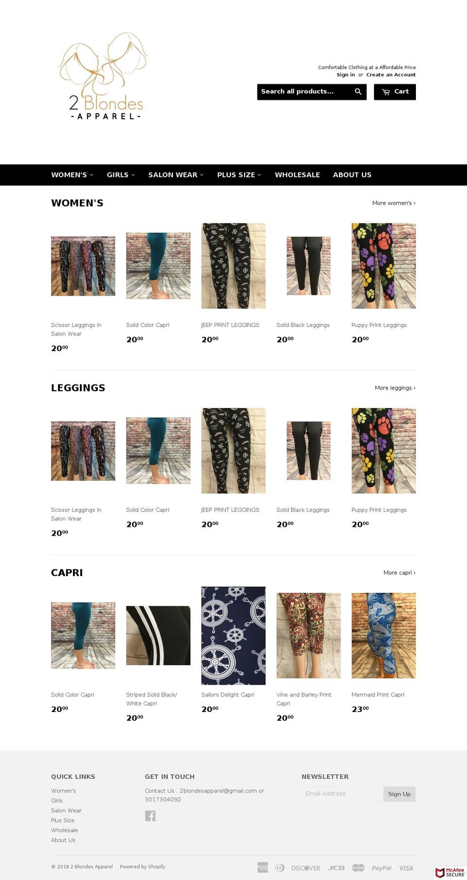 2blondesapparel.com shopify website screenshot