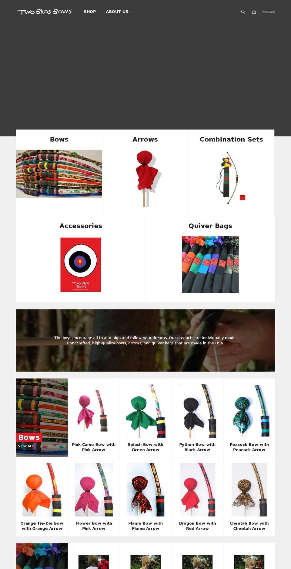 2brosbows.com shopify website screenshot