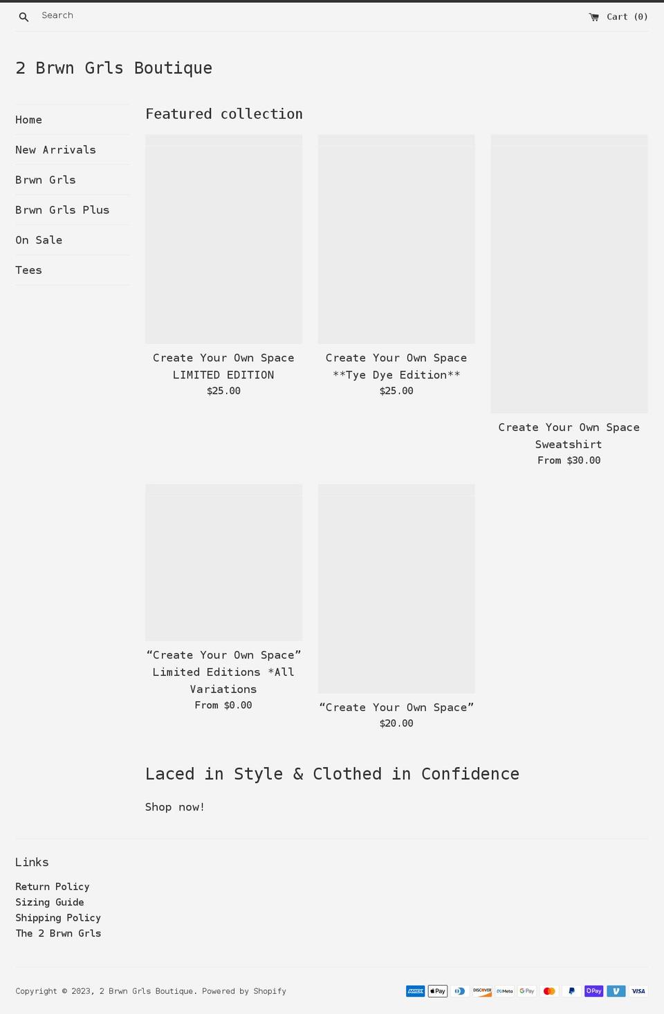 2brwngrls.com shopify website screenshot
