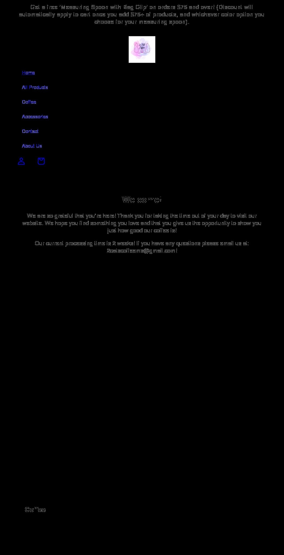 2catscoffee.com shopify website screenshot