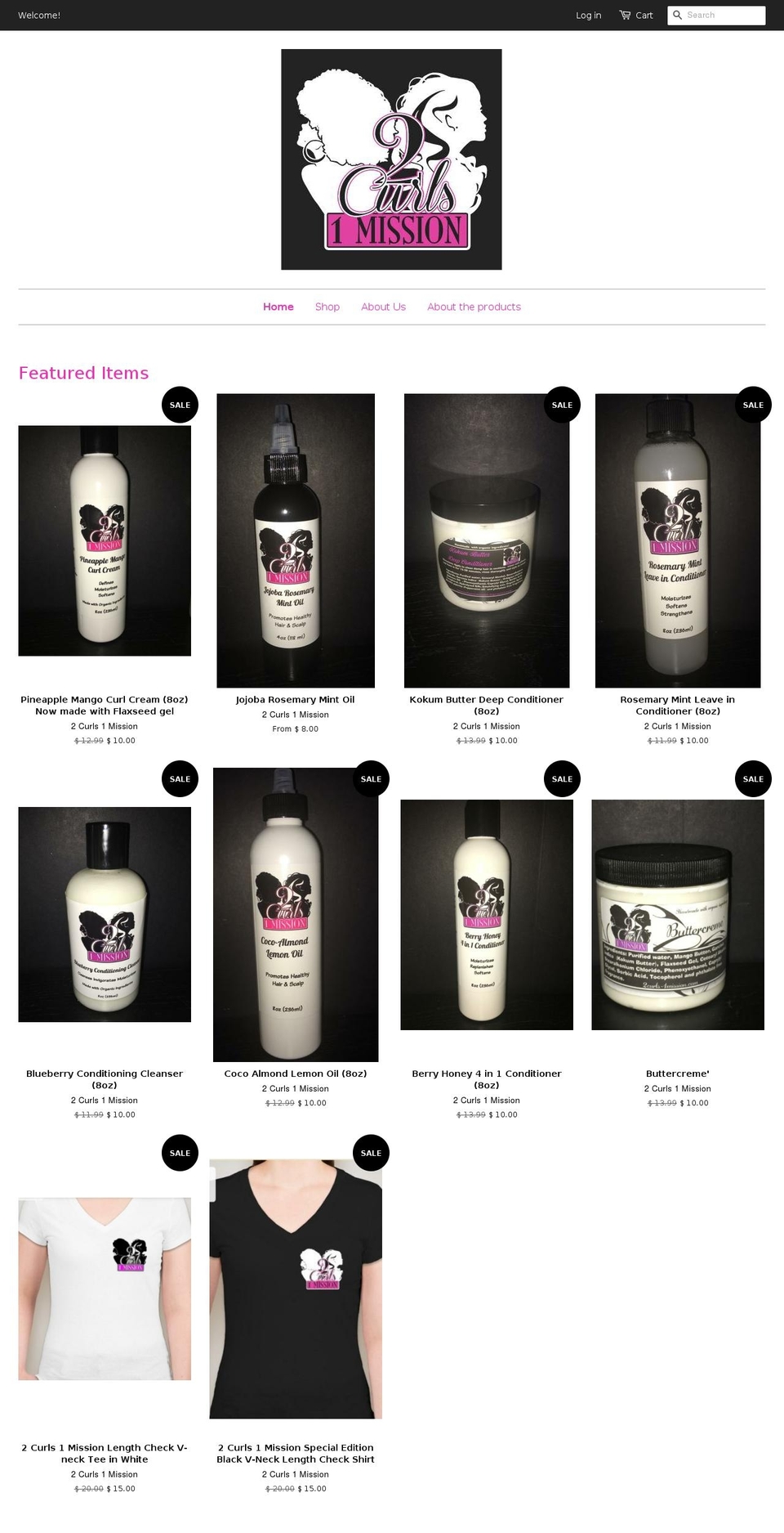 2curls-1mission.com shopify website screenshot