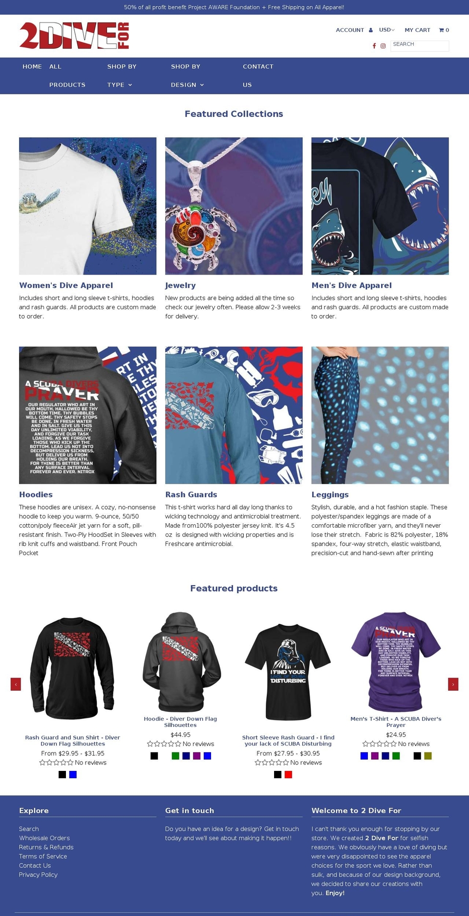 2divefor.com — Shopify storefront screenshot