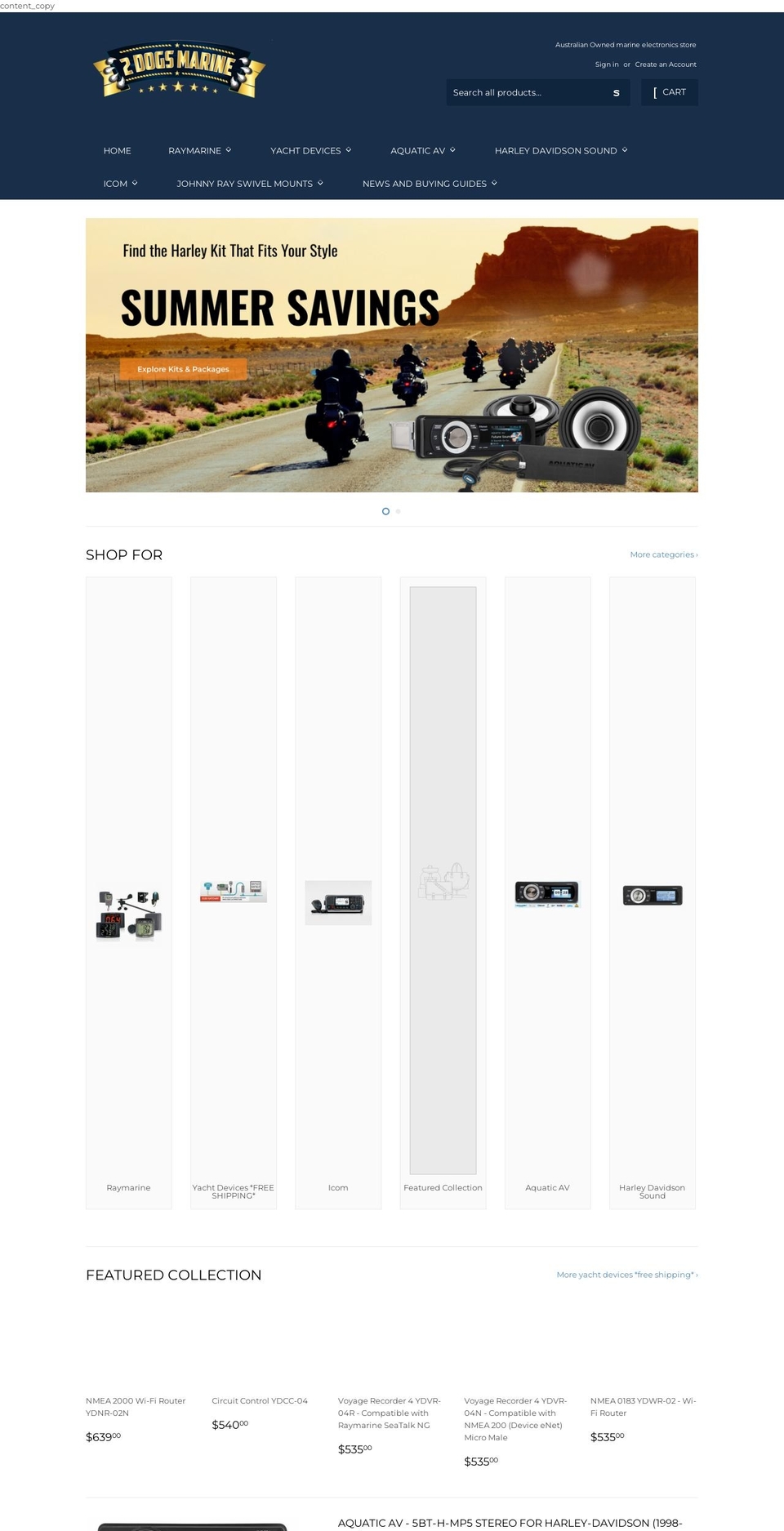 2dogsmarine.com.au shopify website screenshot