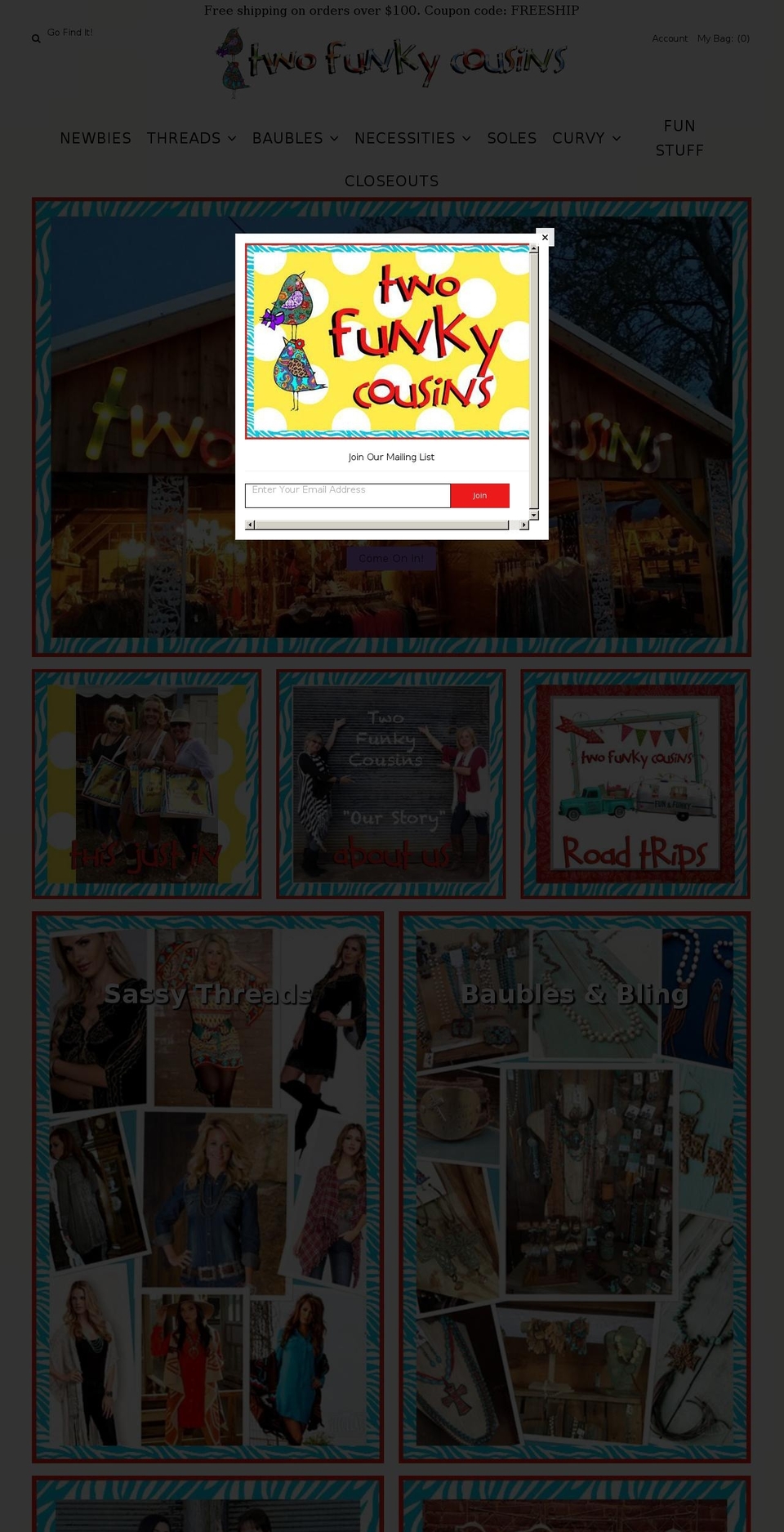 2funkycousins.com — Shopify storefront screenshot