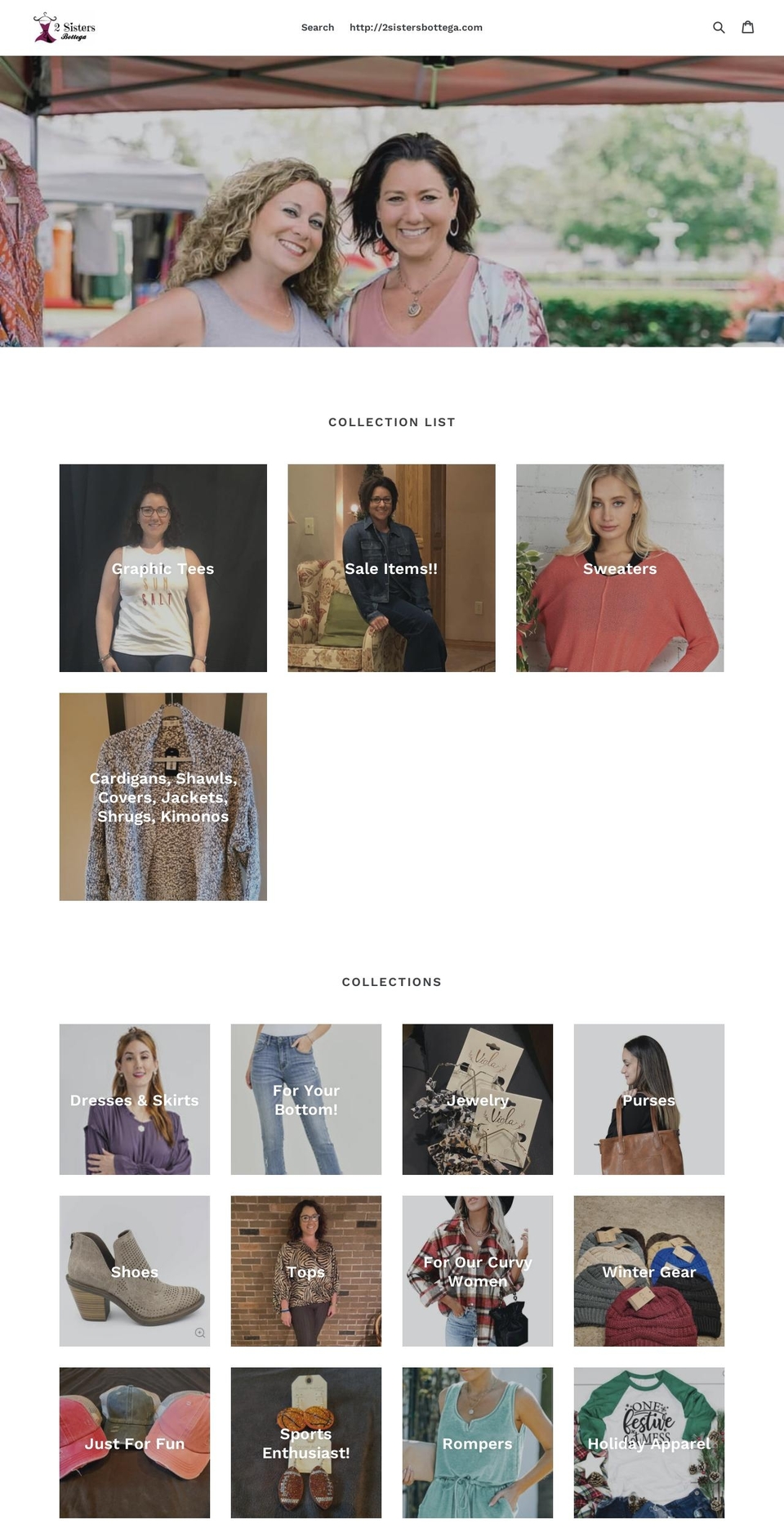 2sistersbottega.com — Shopify storefront screenshot