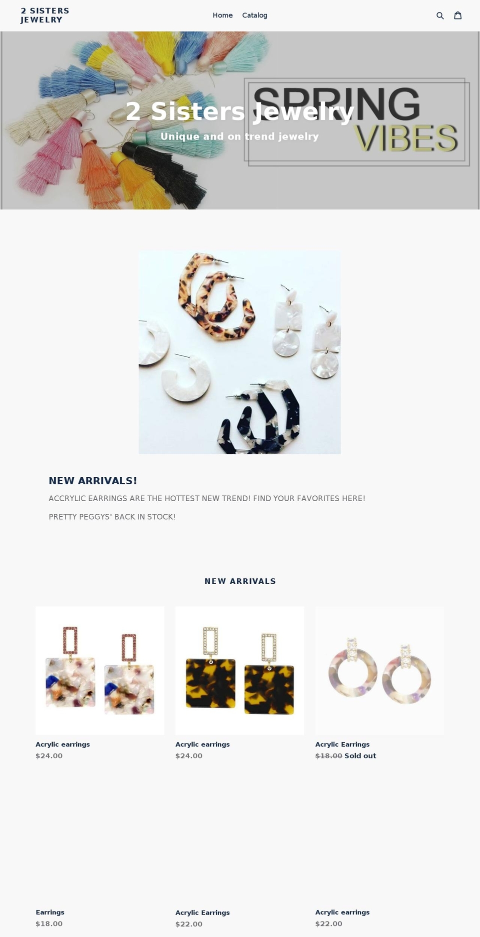 2sistersjewelry.com — Shopify storefront screenshot