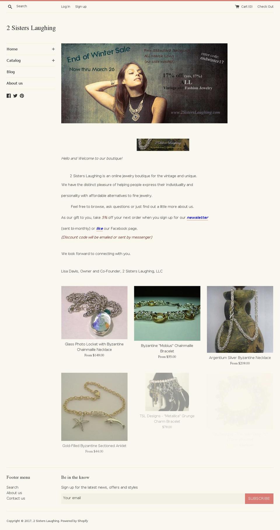 2sisterslaughing.com shopify website screenshot