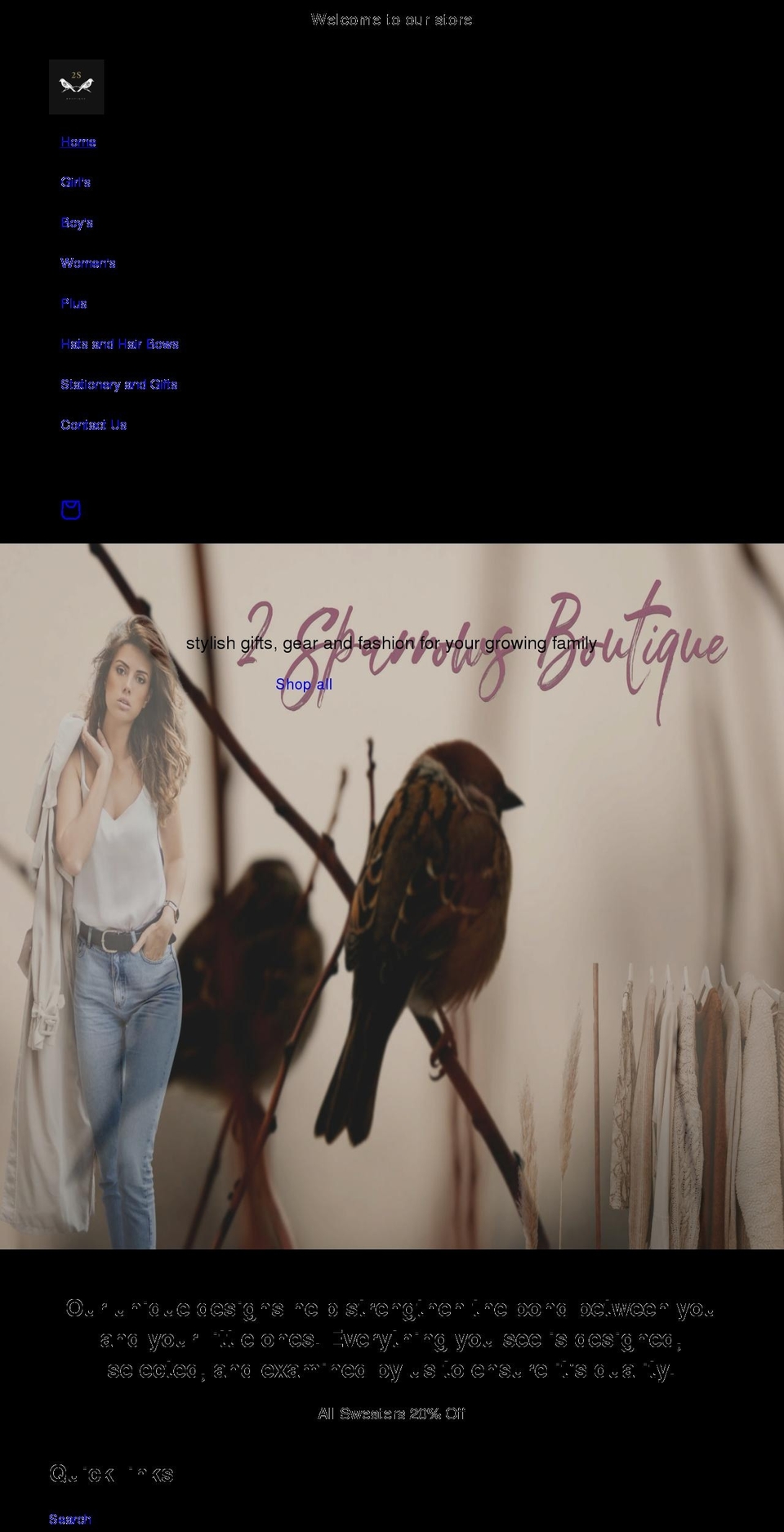 2sparrowsboutique.com shopify website screenshot