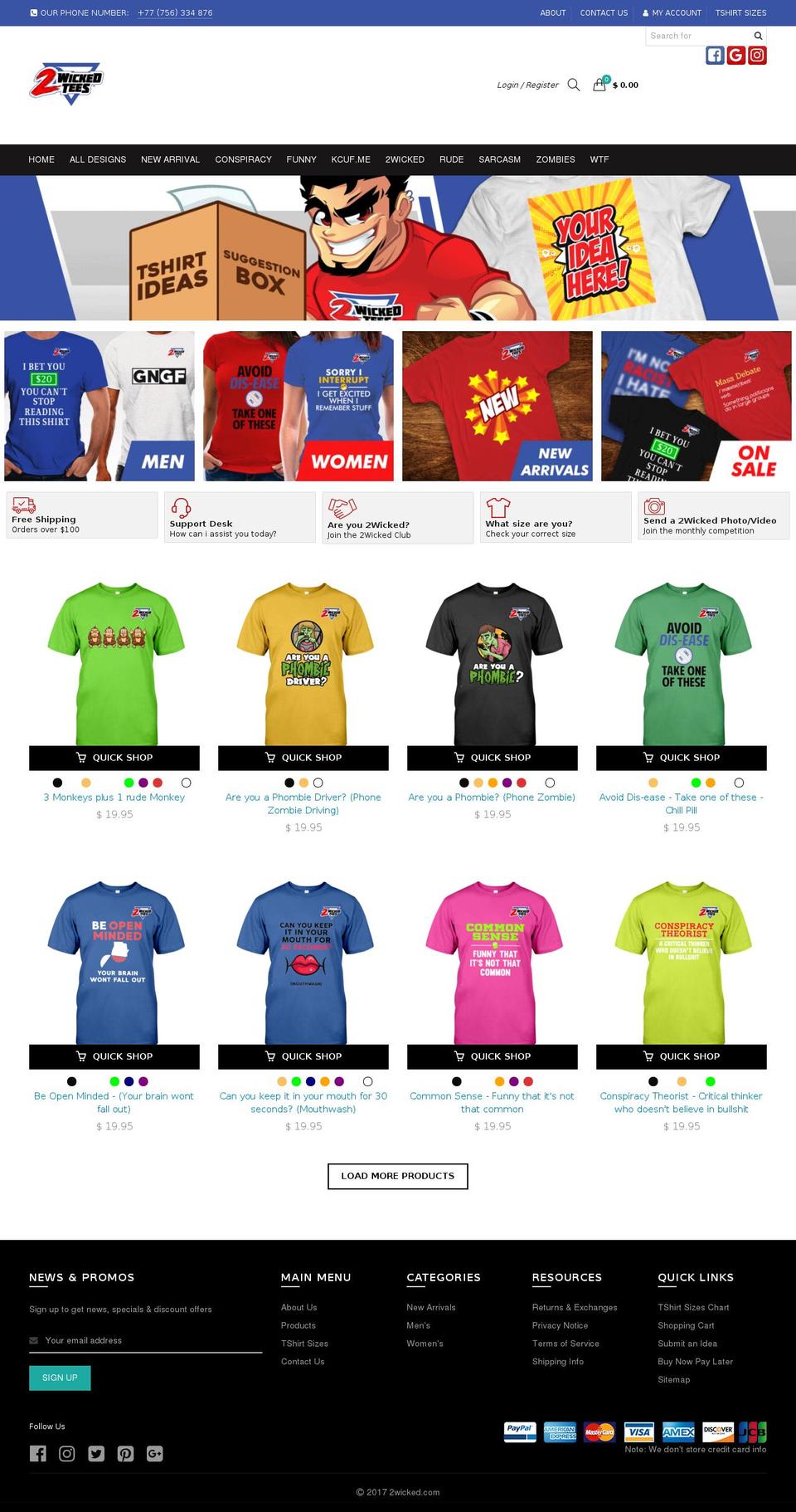 2wickedtees.com — Shopify storefront screenshot