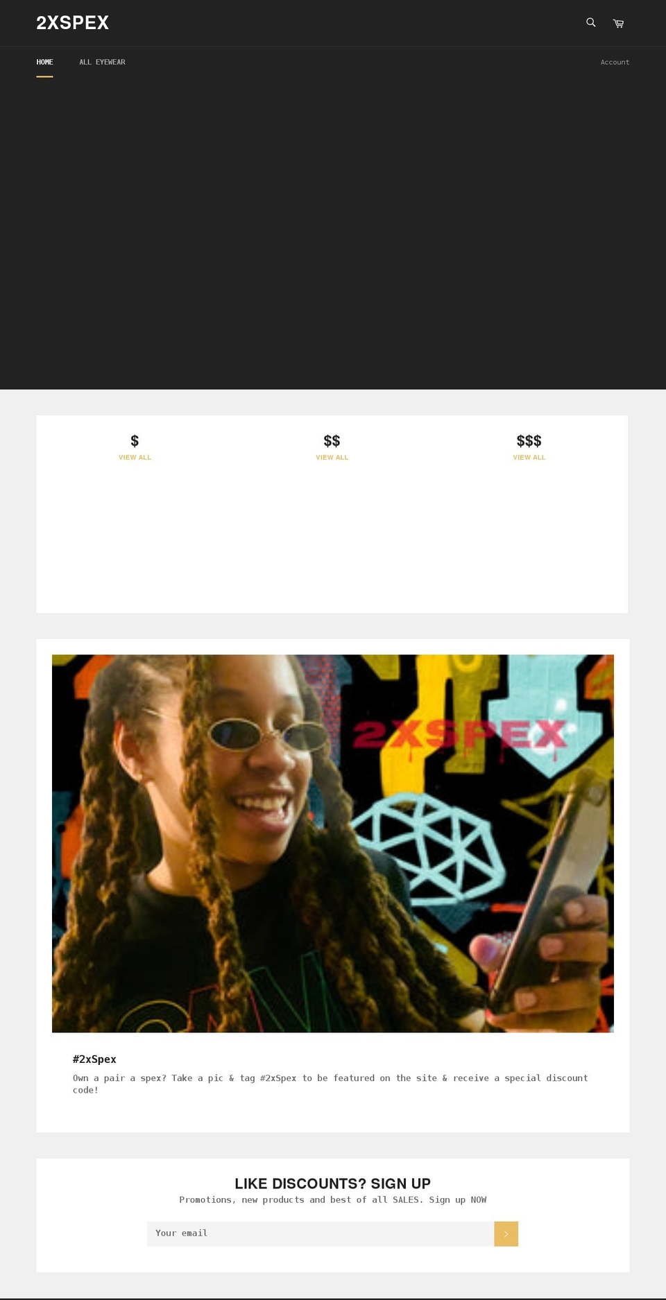 2xspex.com shopify website screenshot