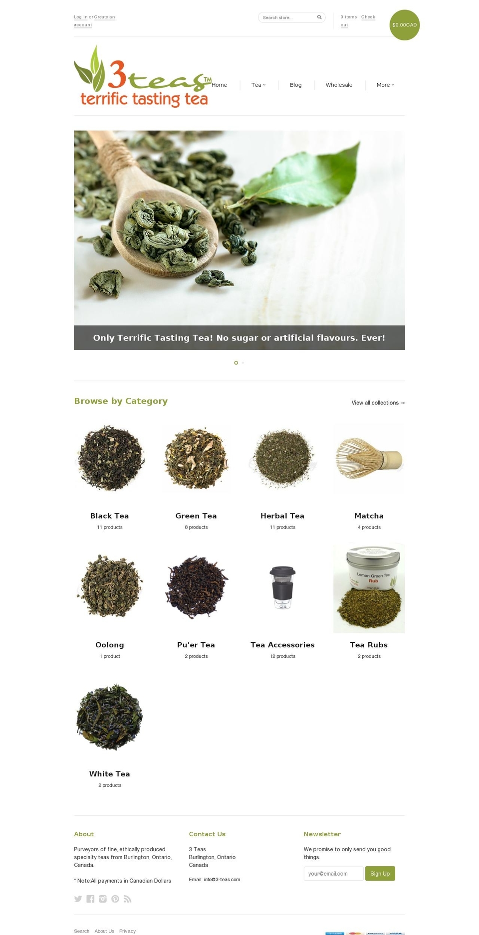 3-teas.com shopify website screenshot