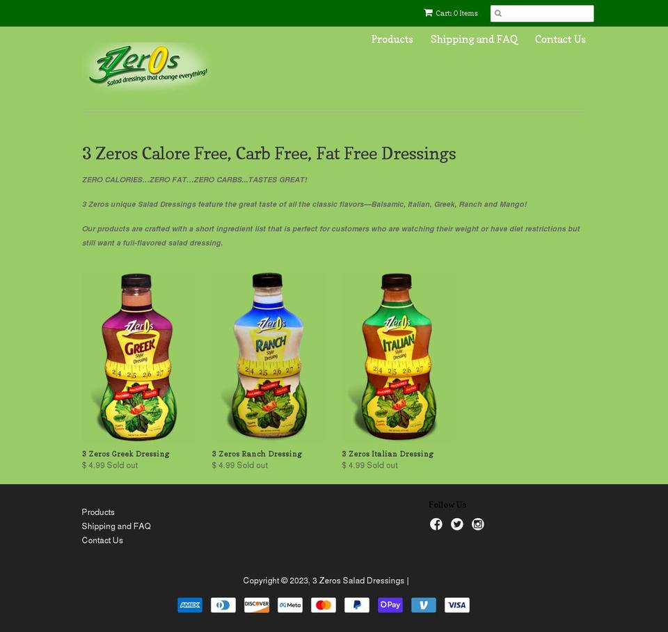 3-zeros.com shopify website screenshot