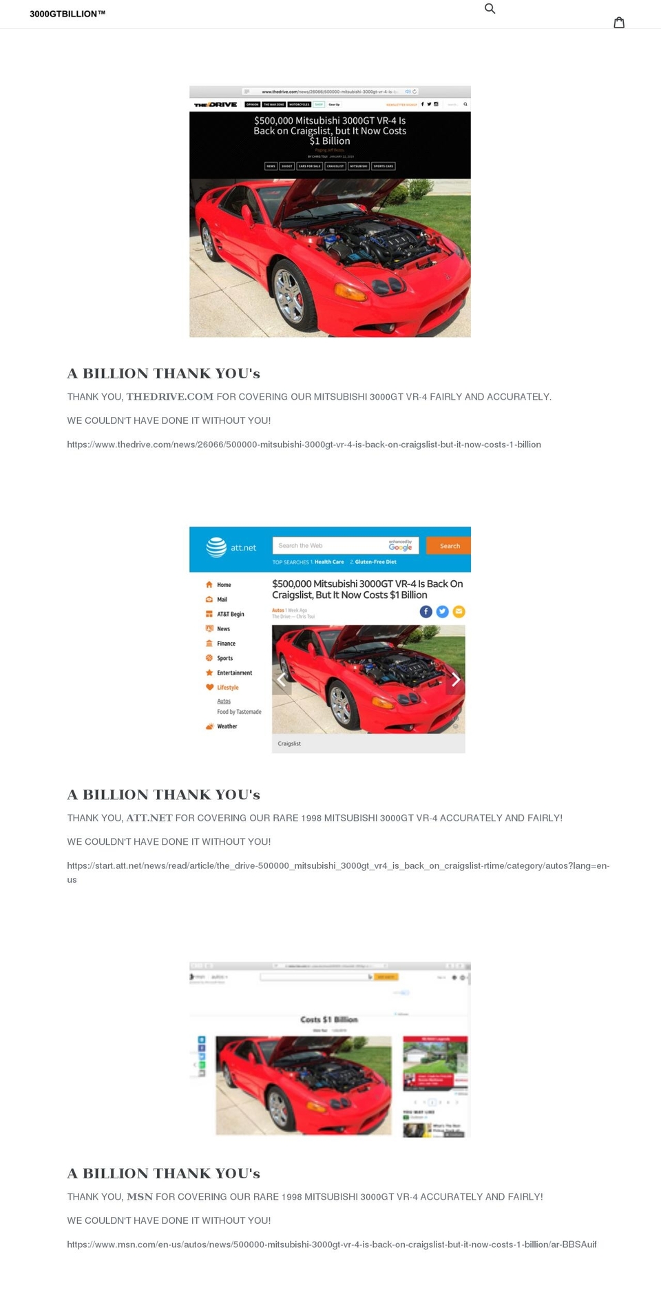 3000gtbillion.com shopify website screenshot