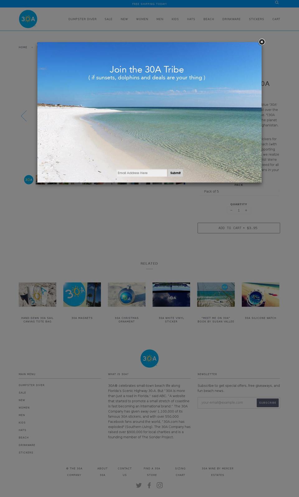 New 30A Theme Shopify theme site example 30astickers.com