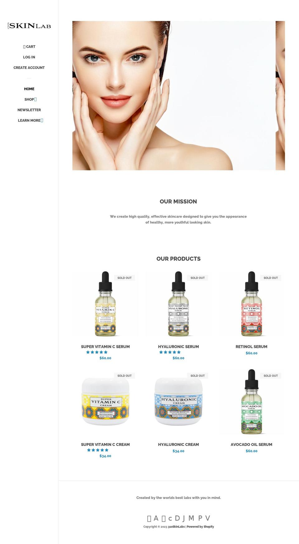 310skinlab.com shopify website screenshot