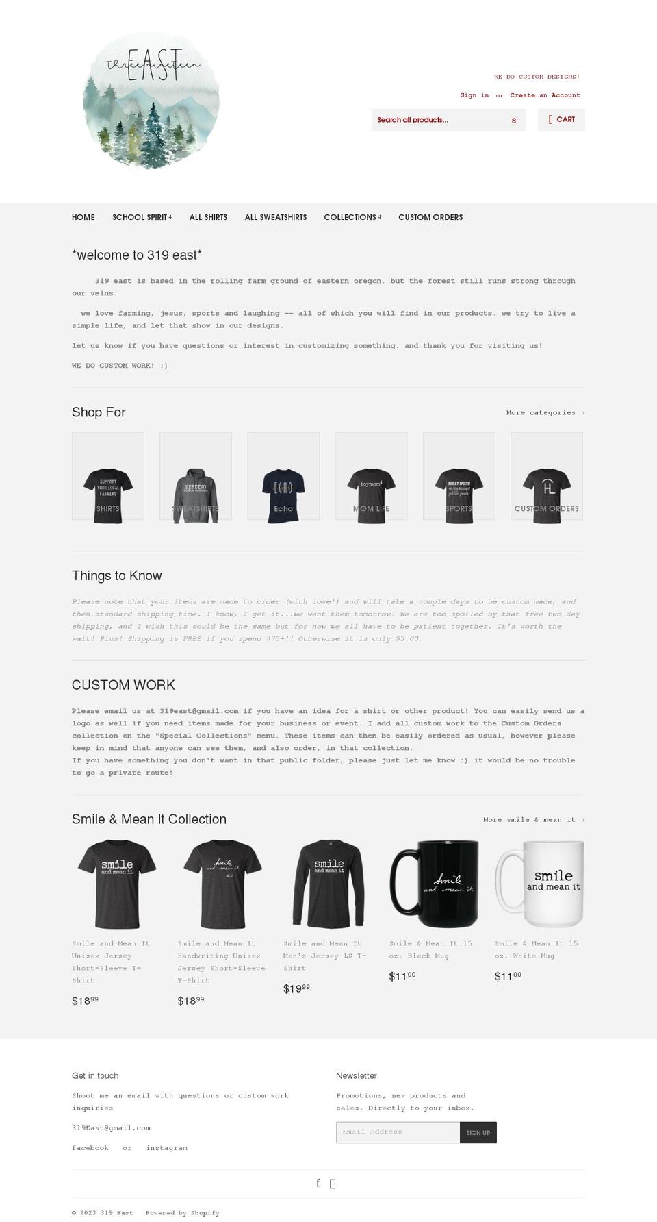319east.com shopify website screenshot