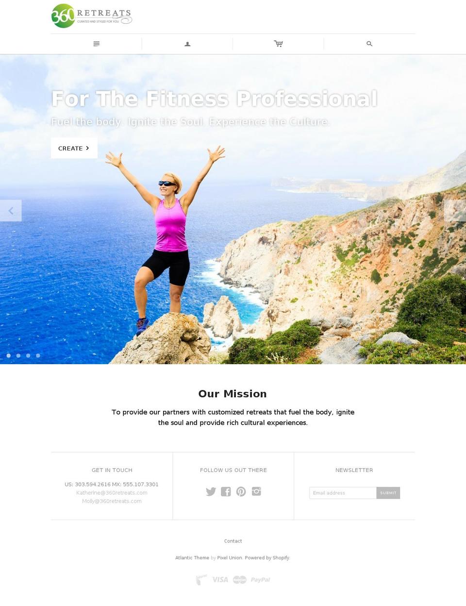 360retreats.com shopify website screenshot