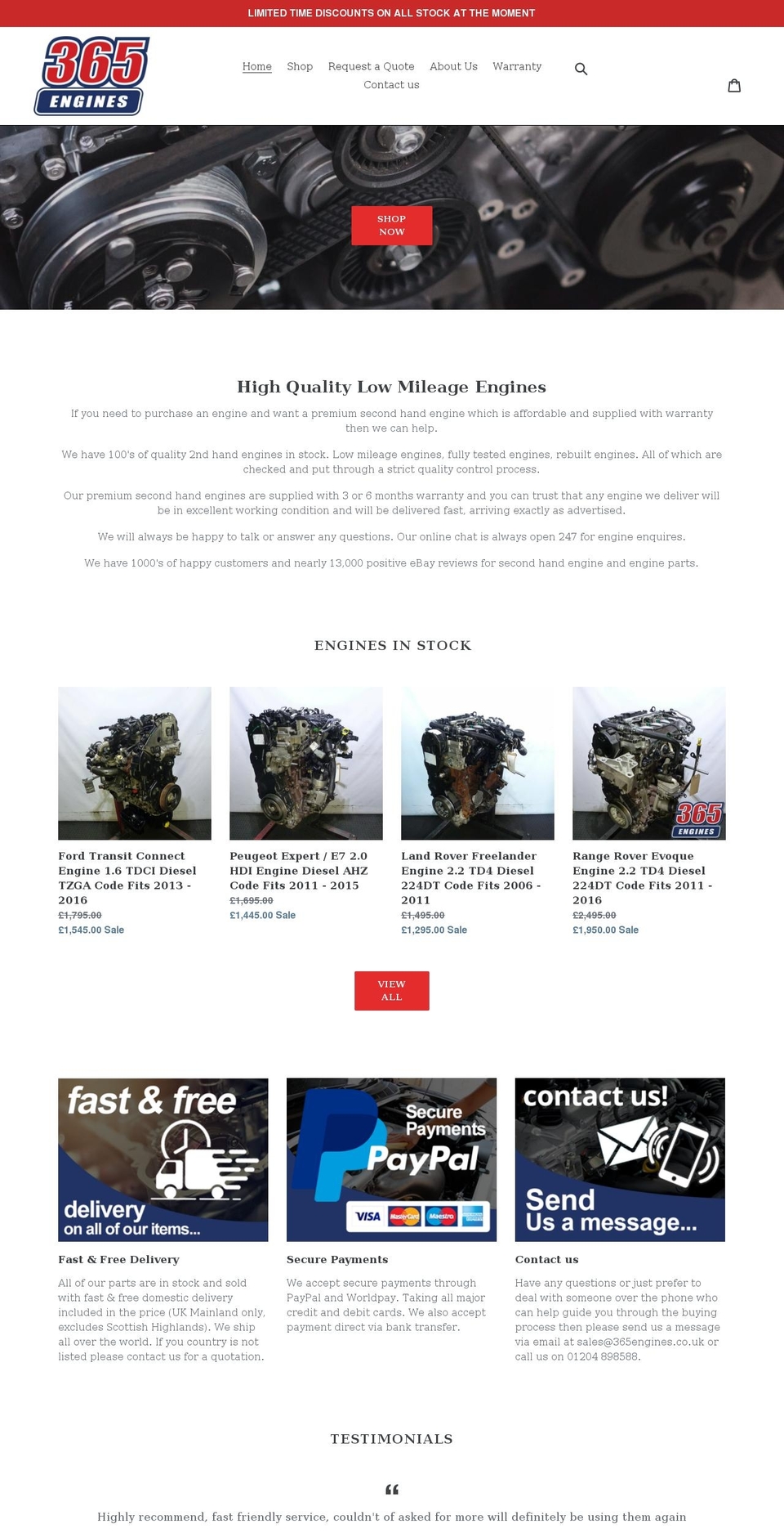 365engines.com shopify website screenshot