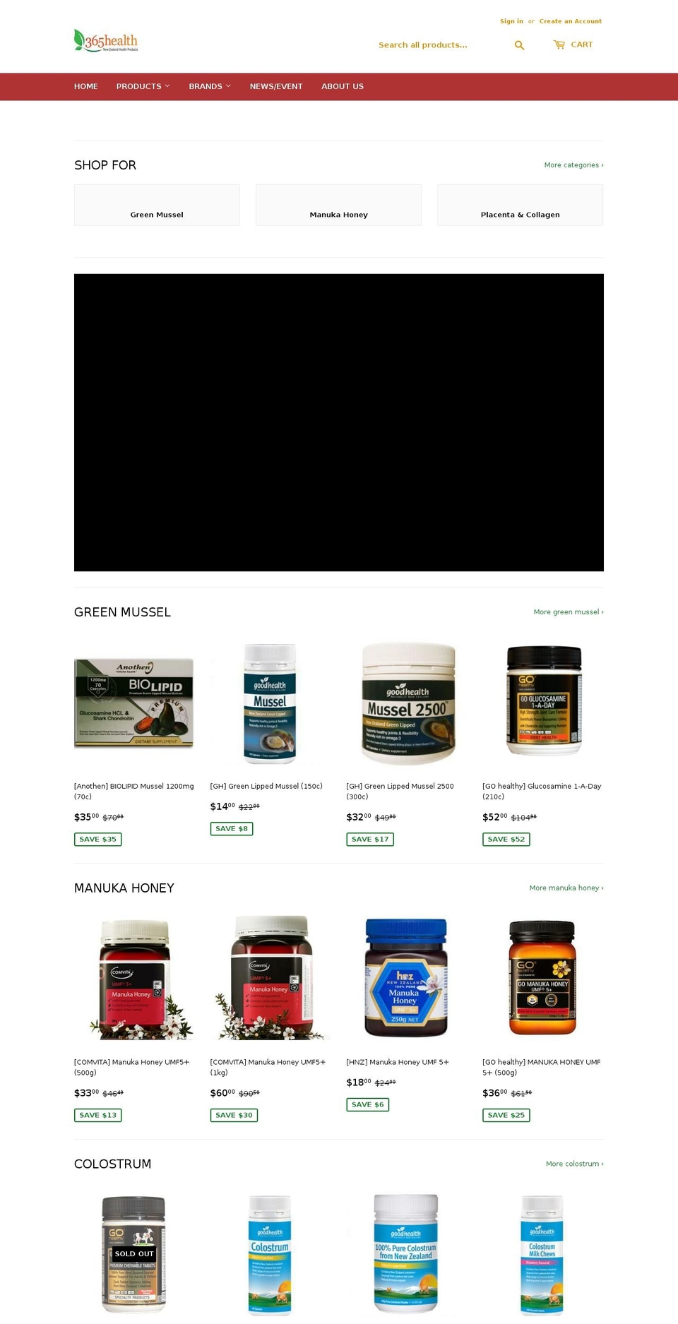 Maxmin Shopify theme site example 365health.co.nz