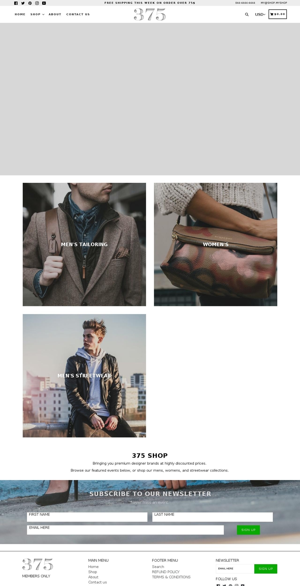 375shop.com — Shopify storefront screenshot