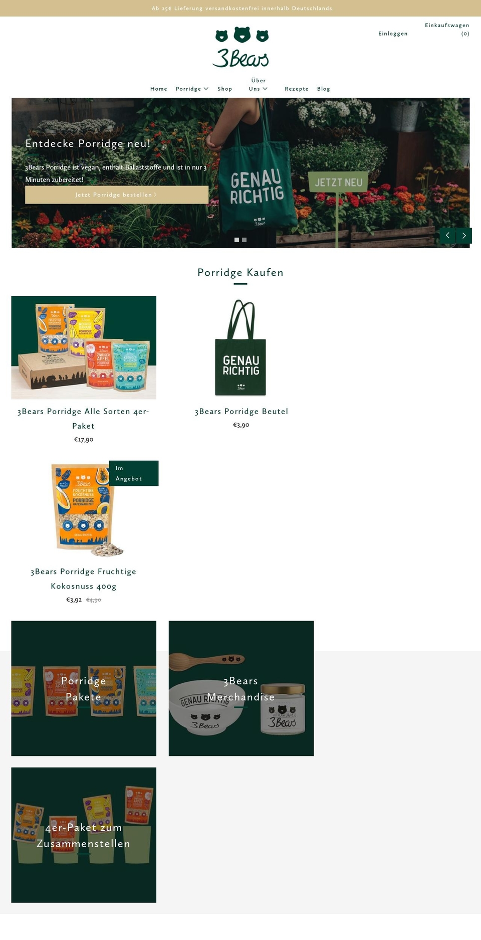 3bearsporridge.com — Shopify storefront screenshot