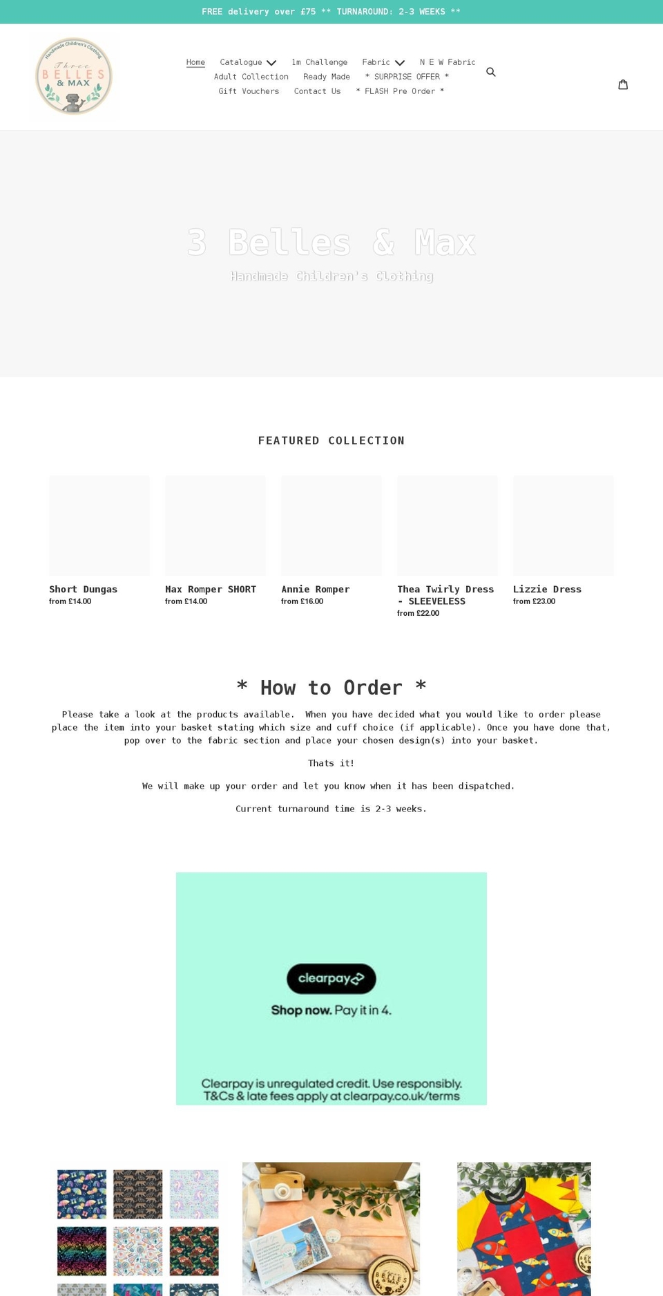 3bellesandmax.co.uk shopify website screenshot