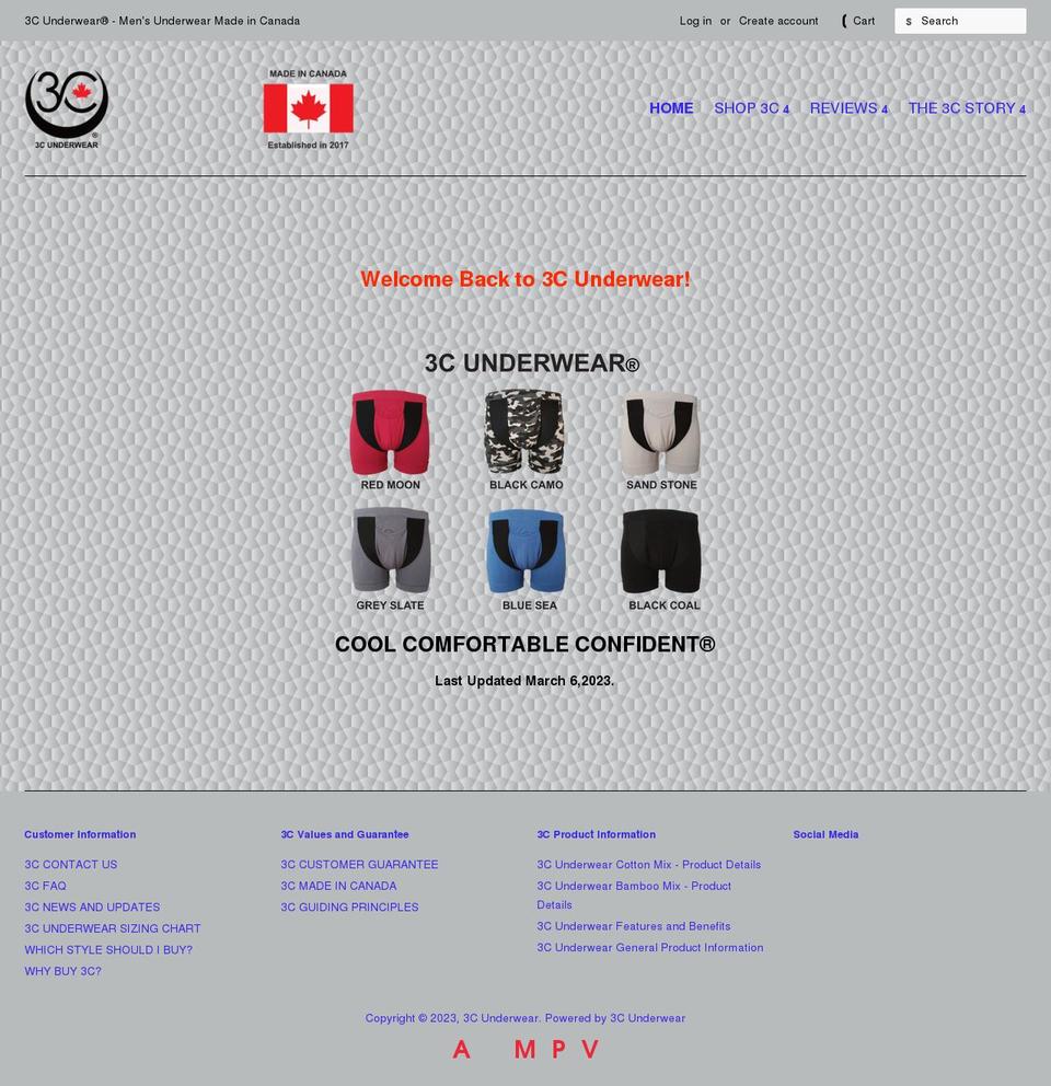 3cunderwear.ca shopify website screenshot