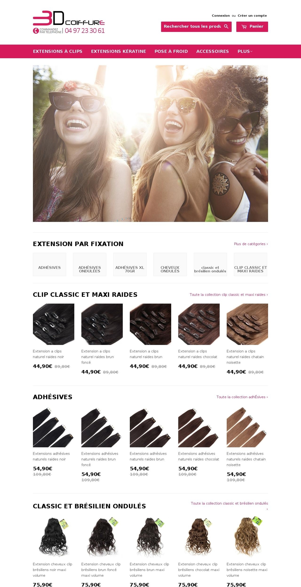EVA Shopify theme site example 3d-extensions-cheveux.com