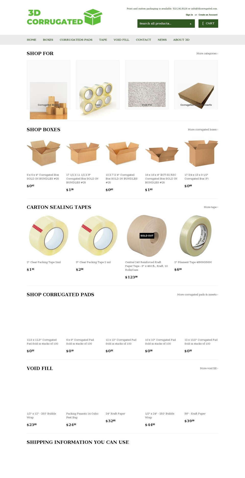 3dcorrugated.com shopify website screenshot