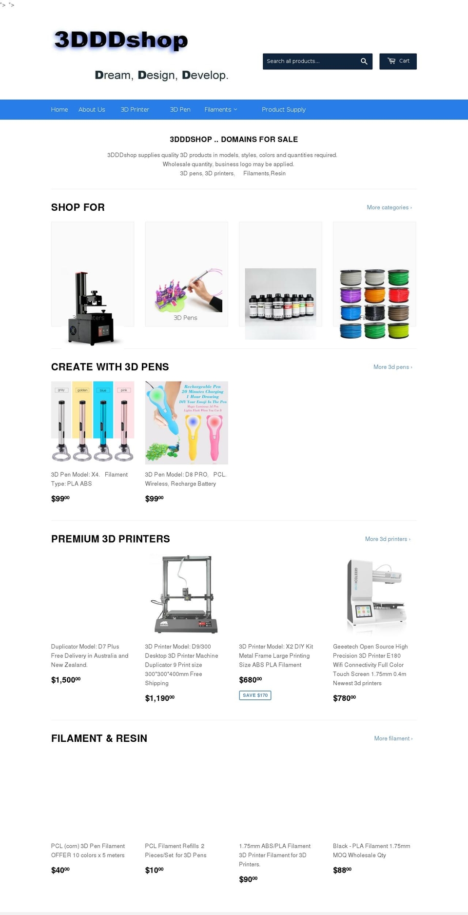 3dddshop.com shopify website screenshot