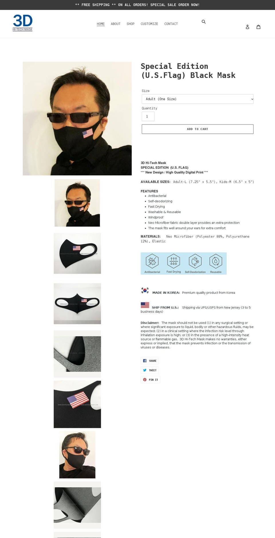 3dhitechmask.com shopify website screenshot