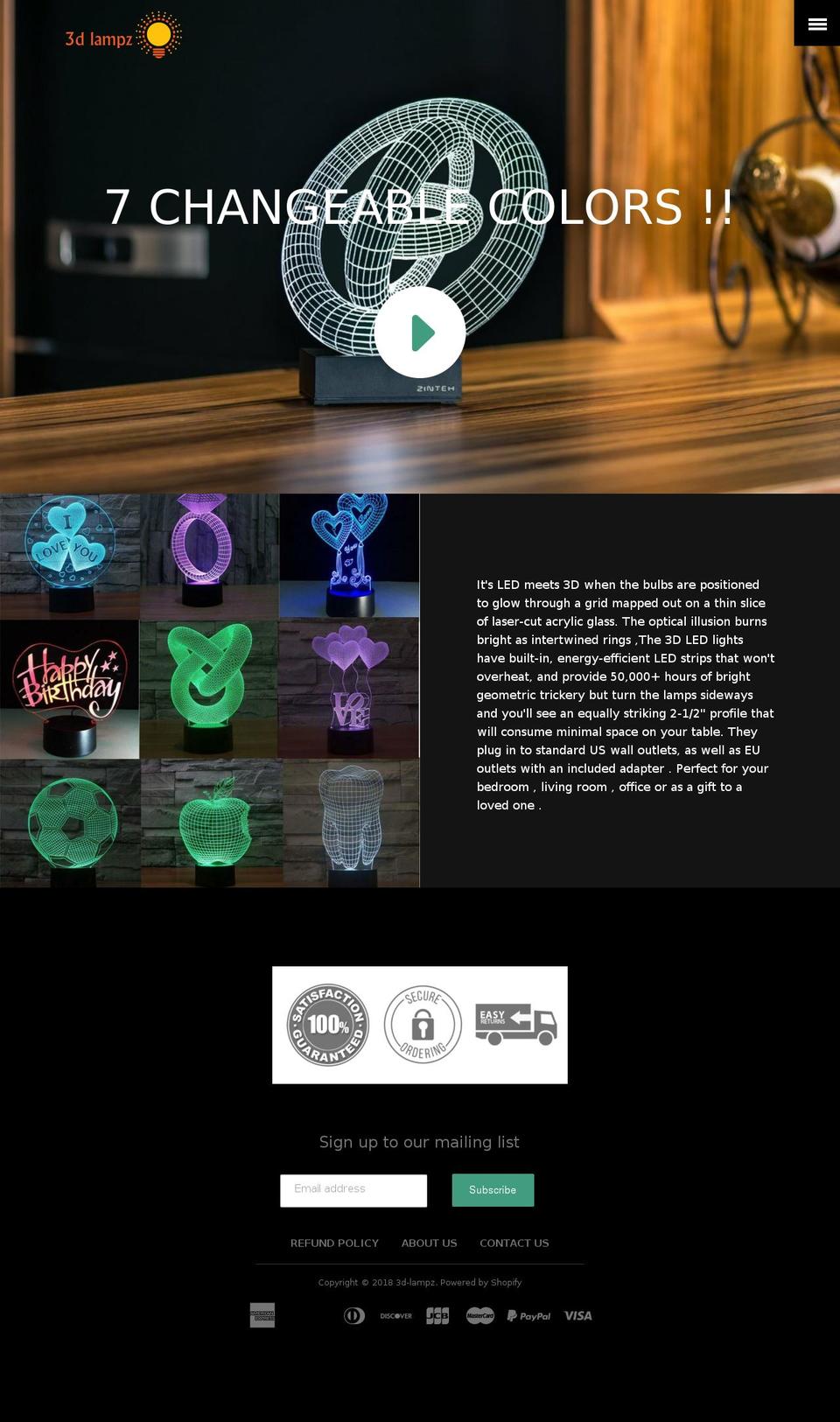 3dlampz.com — Shopify storefront screenshot