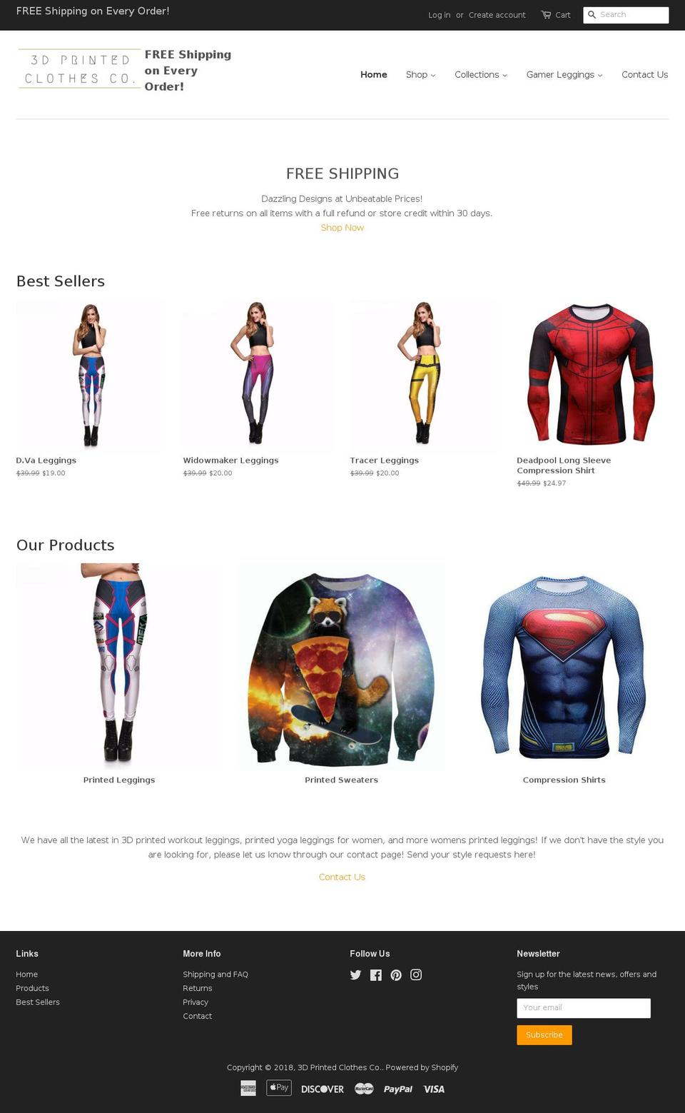 3dprintedclothesco.com shopify website screenshot