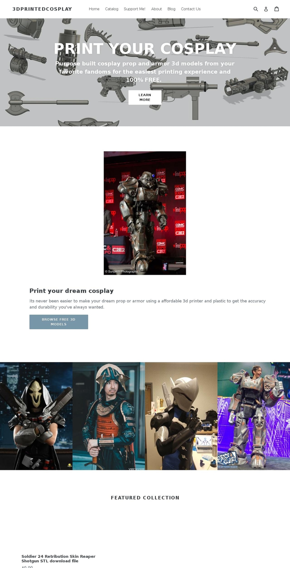 3dprintedcosplay.com — Shopify storefront screenshot