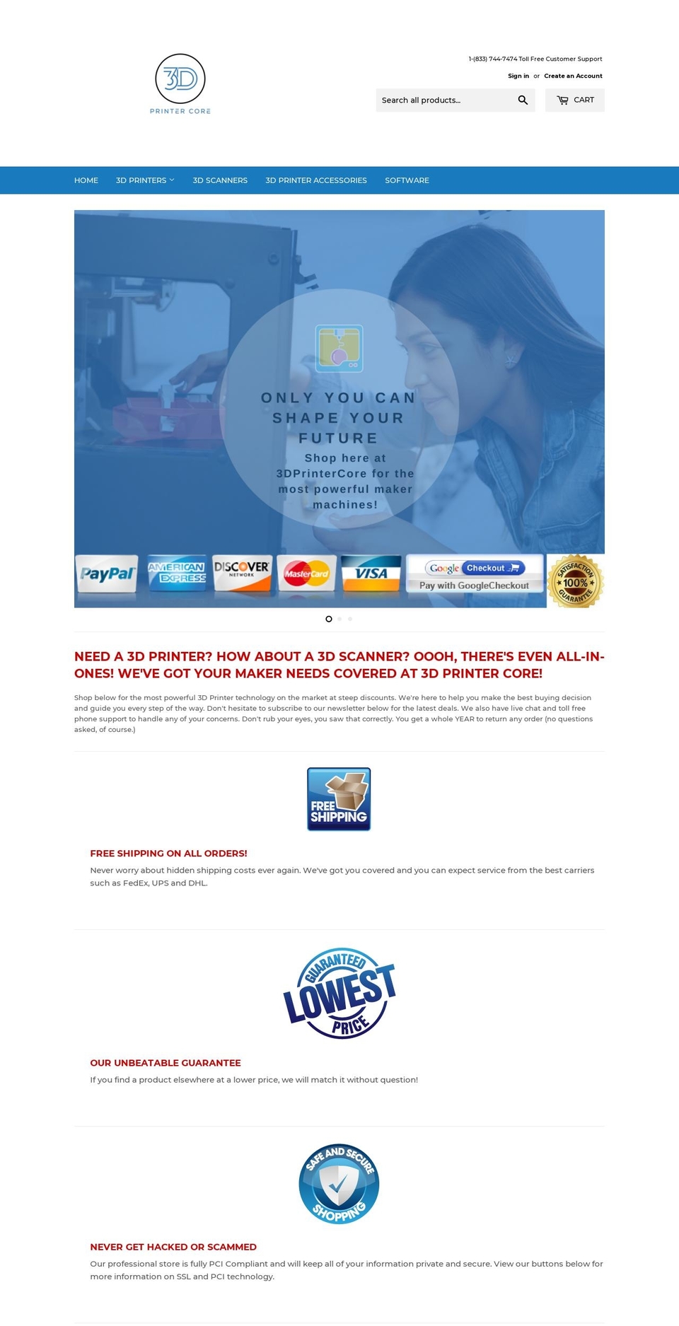 3dprintercore.com — Shopify storefront screenshot