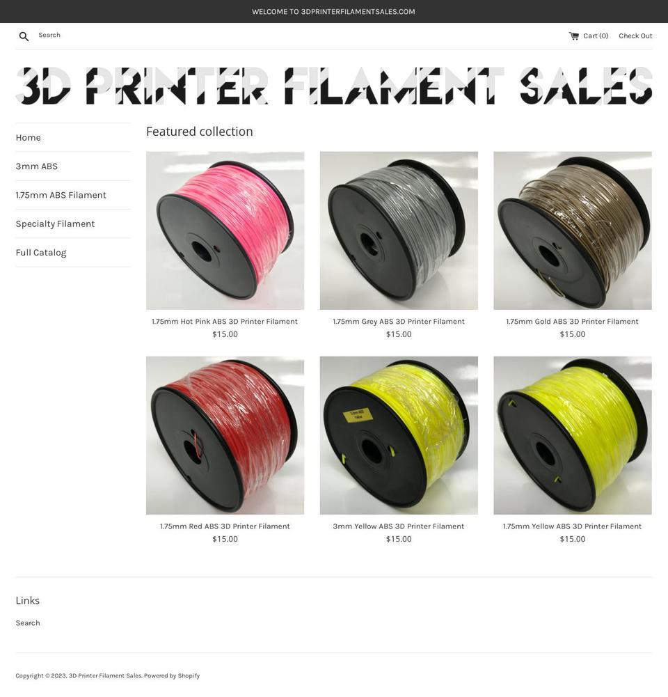 3dprinterfilamentsales.com — Shopify storefront screenshot
