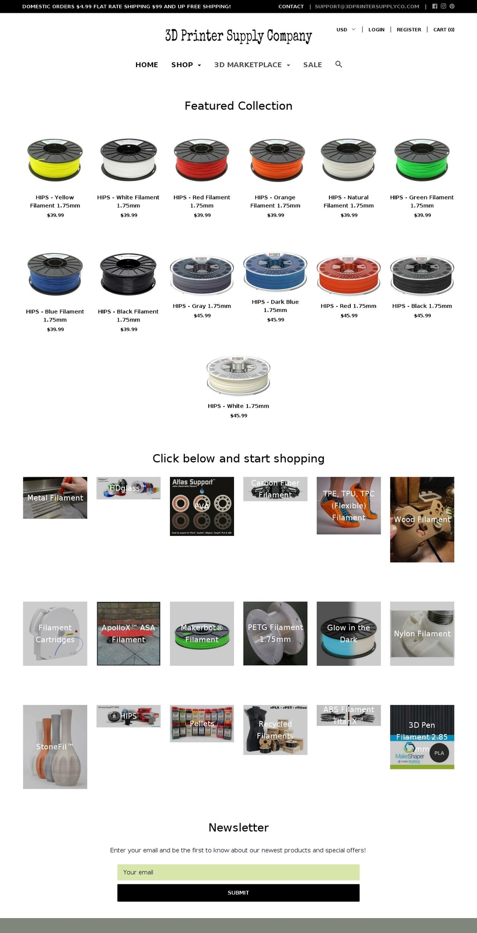 3dprintersupplyco.com shopify website screenshot