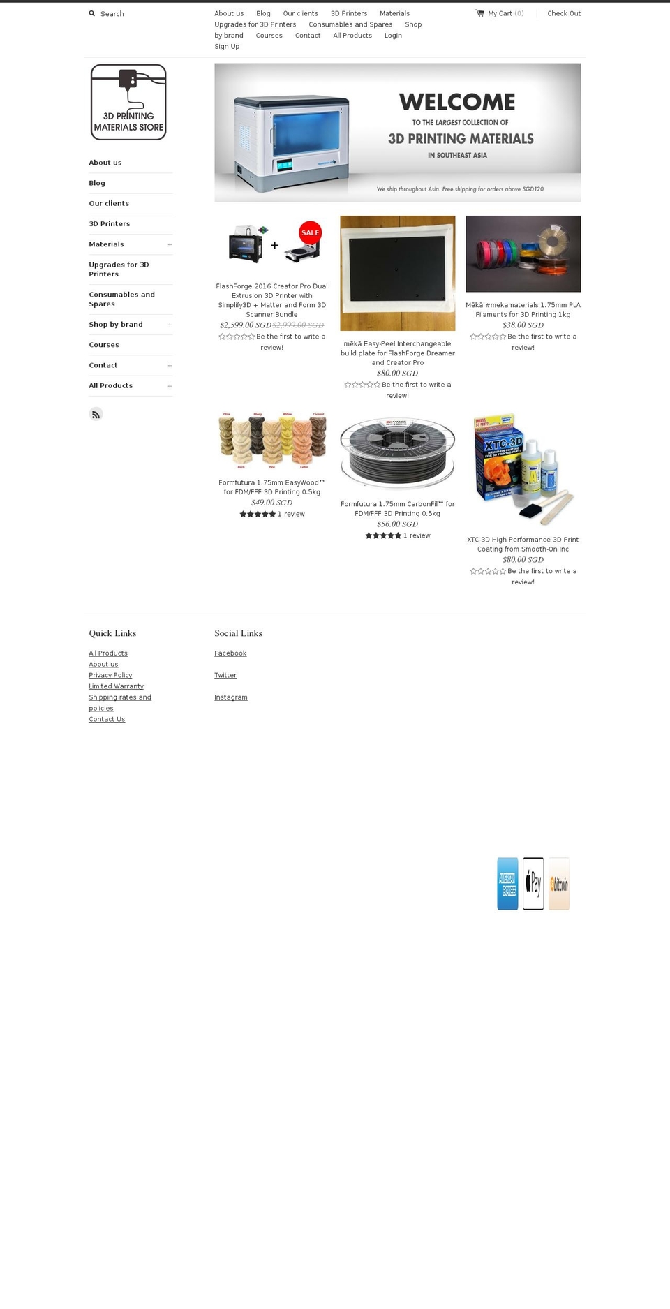 3dprintingmaterialsstore.com shopify website screenshot
