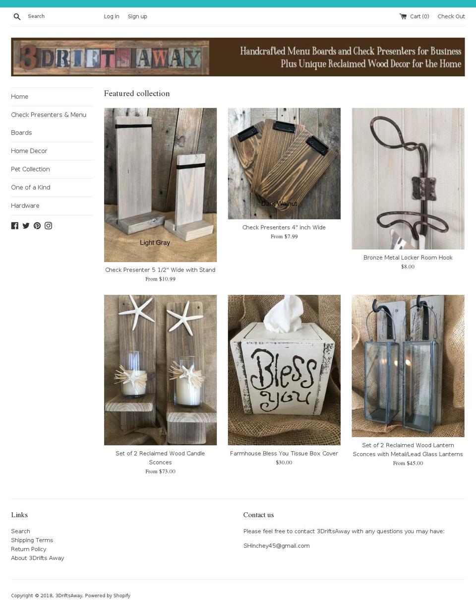 3driftsaway.com — Shopify storefront screenshot