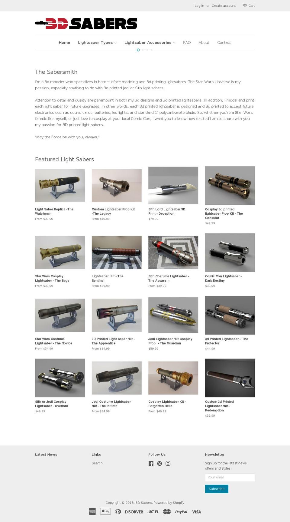 3dsabers.com shopify website screenshot